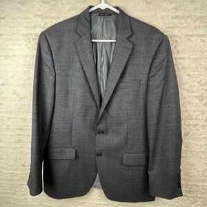 RALPH LAUREN Wool Tweed Blazer 42R Plaid Black White Blue Made in Canada